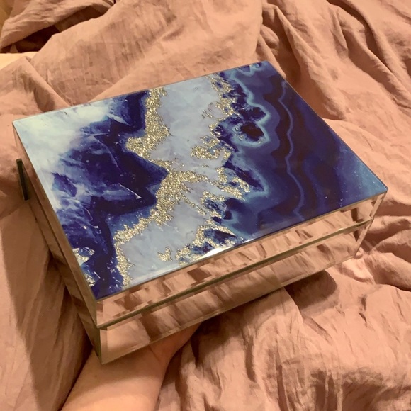 Mirrored Blue Marble Jewelry Box